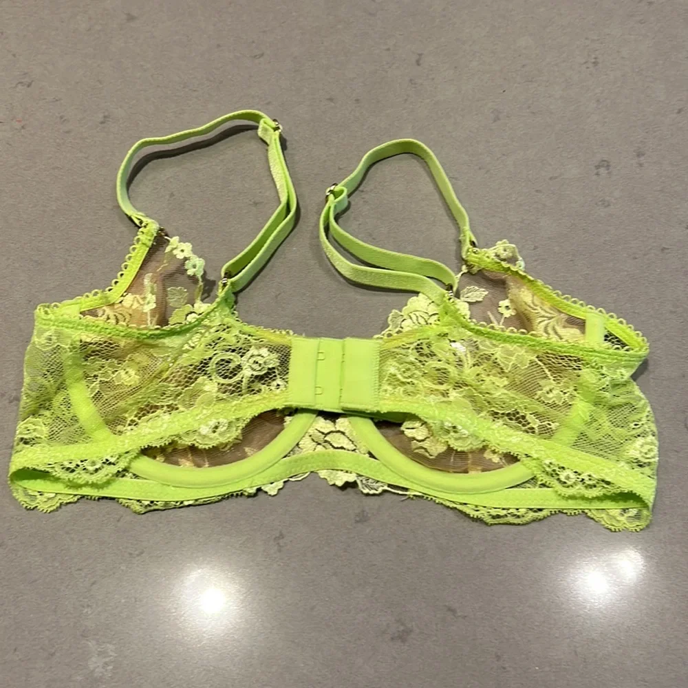 Honey Birdette Neon Lime Floral Embroidered Sheer Underwire Bra - Picture 3 of 4